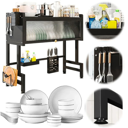 Rust Proof Sink Rack With Glass Cabinet - 35% OFF